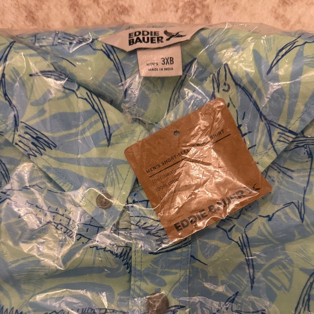 Eddie Bauer Men's Leaf Print Shirt in Blue and Green